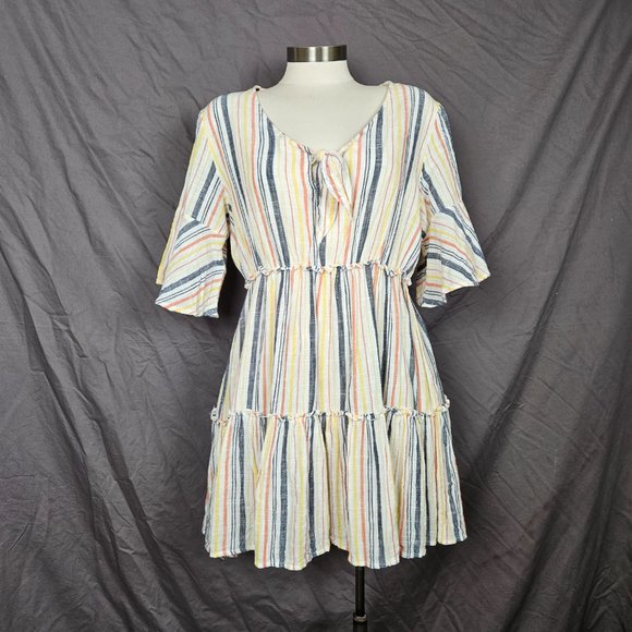 Spiaggia Dolce White Striped Fit & Flare Dress Size L - Picture 1 of 14